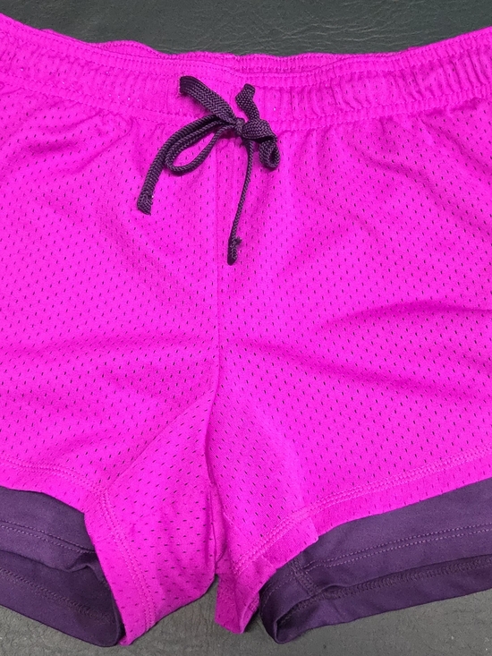 Champion Pants - **Champion Women’s Athletic Mesh Shorts in Hot Pink with Dark Purple Trim**